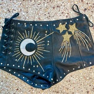 Nasty Gal Black High Waist Shorts with Gold Star and Moon Design